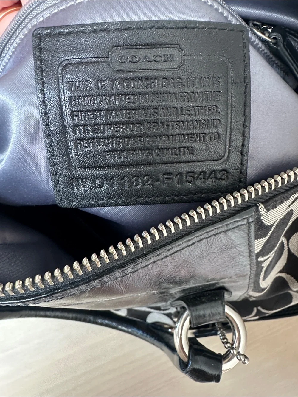 Coach Black & Gray Signature Satchel with Leather Trim